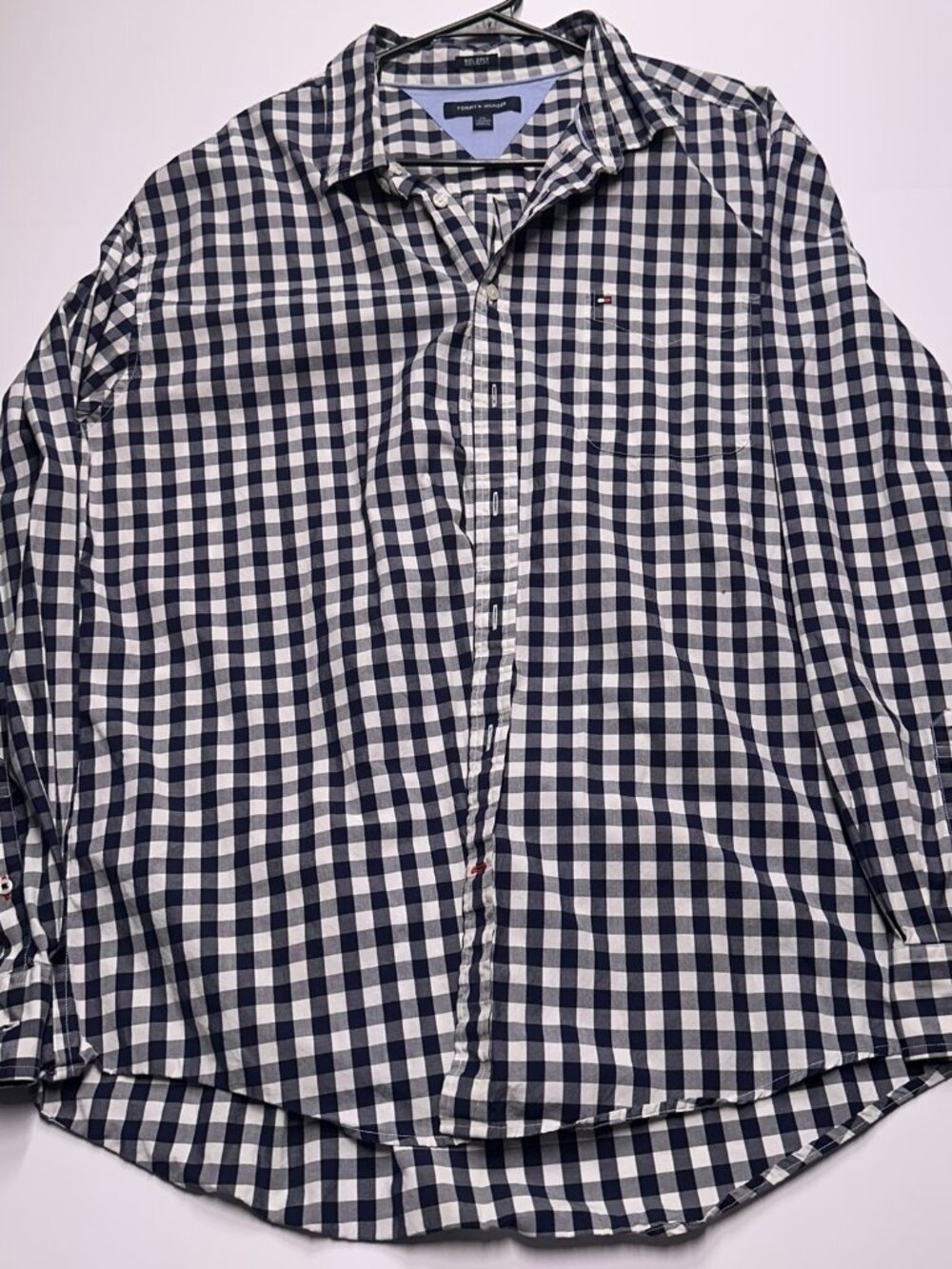 Tommy Hilfiger Men XXL Navy Gingham Button Down Shirt EUC